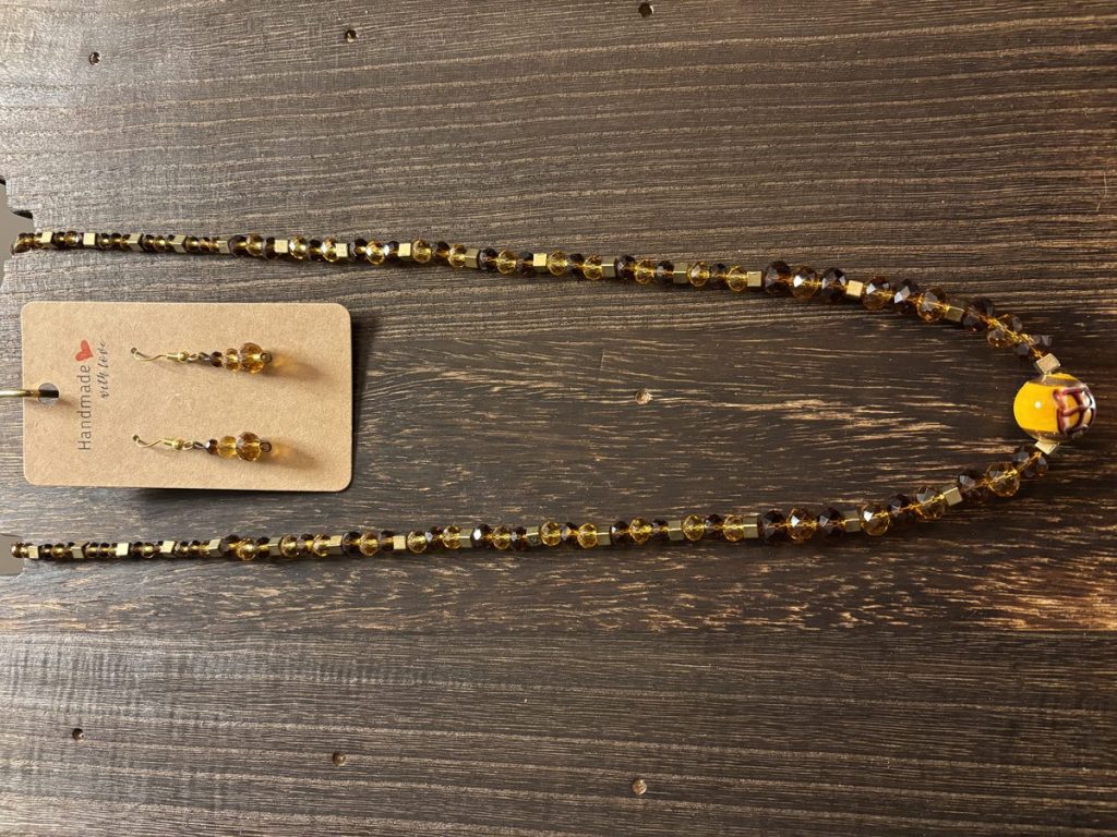 Amber Crystal Necklace & Earrings Set