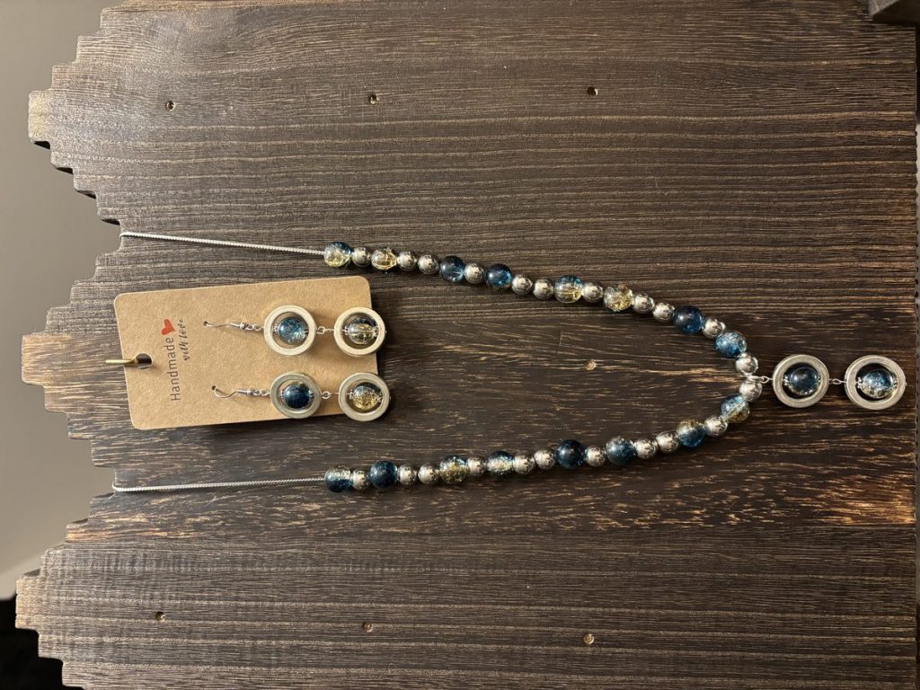 Blue & Gold Crackled Glass Set