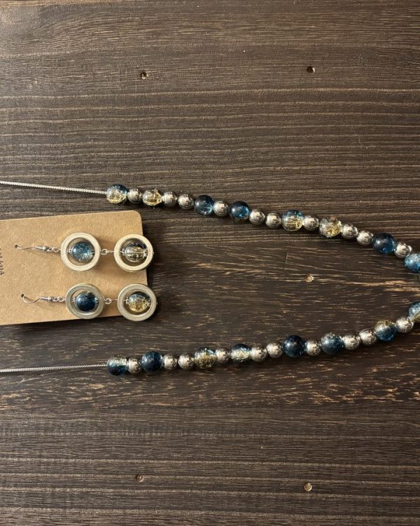 Blue & Gold Crackled Glass Set