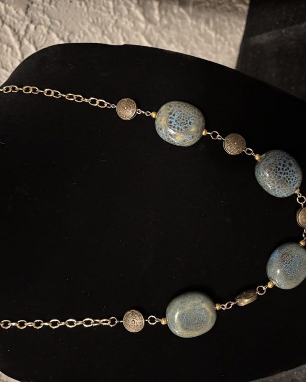 Chunky Blue & Brown Stone Necklace view 2