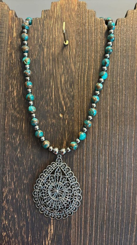 Earth Tone Necklace with Teardrop Pendant