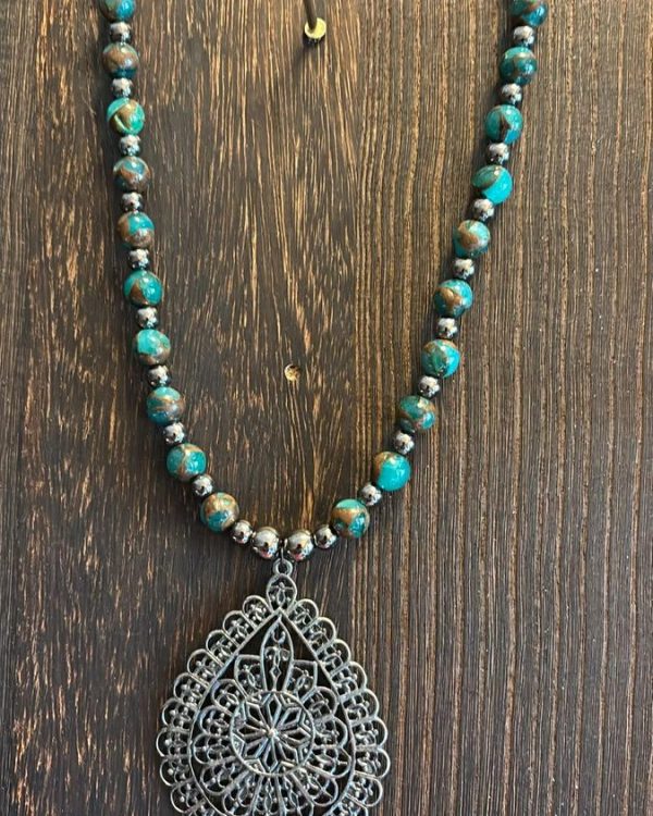 Earth Tone Necklace with Teardrop Pendant