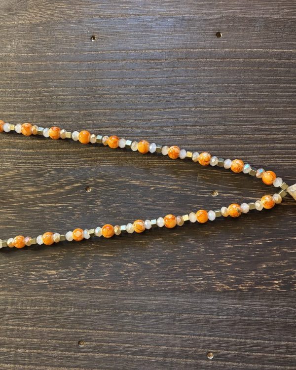 Orange Glass Bead Necklace with Agate Pendant