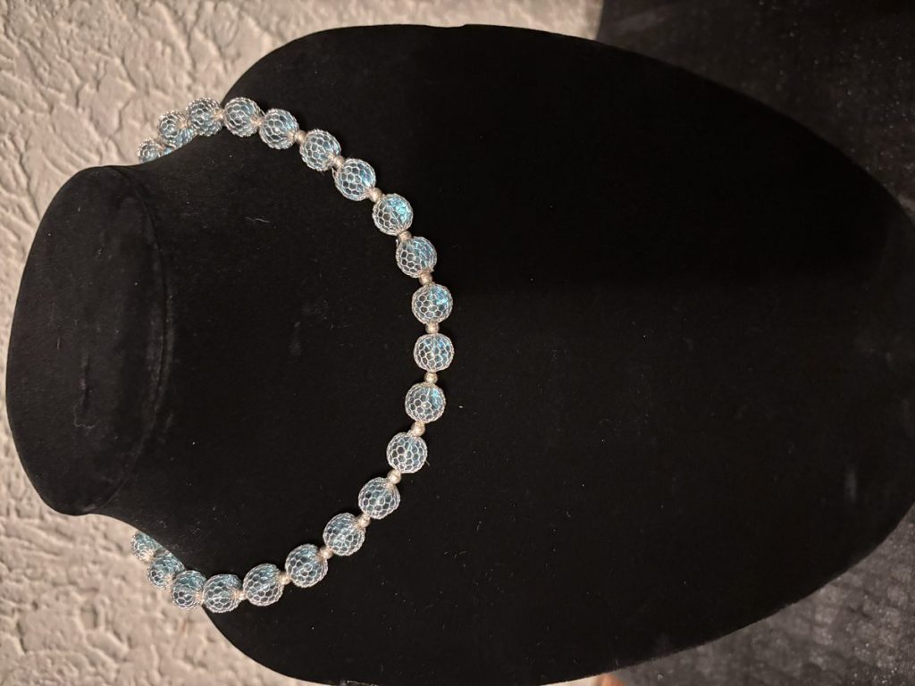Silver-Wrapped Blue Glass Necklace