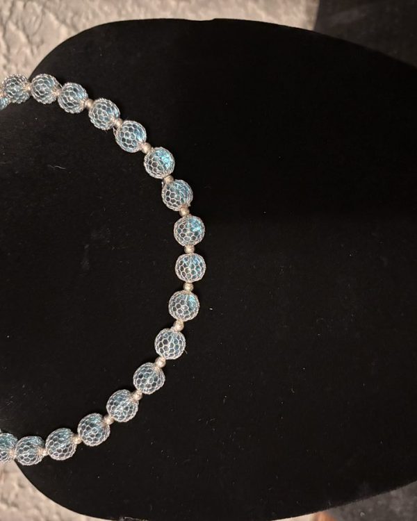 Silver-Wrapped Blue Glass Necklace