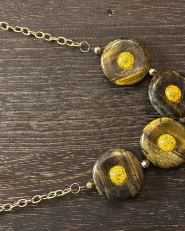 Tiger's Eye & Yellow Crackle Glass Necklace view 2