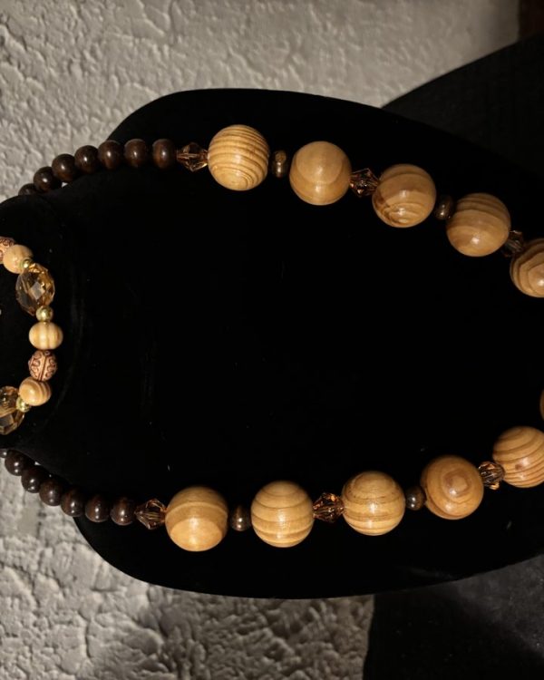 Wood Bead & Amber Crystal Set view 2